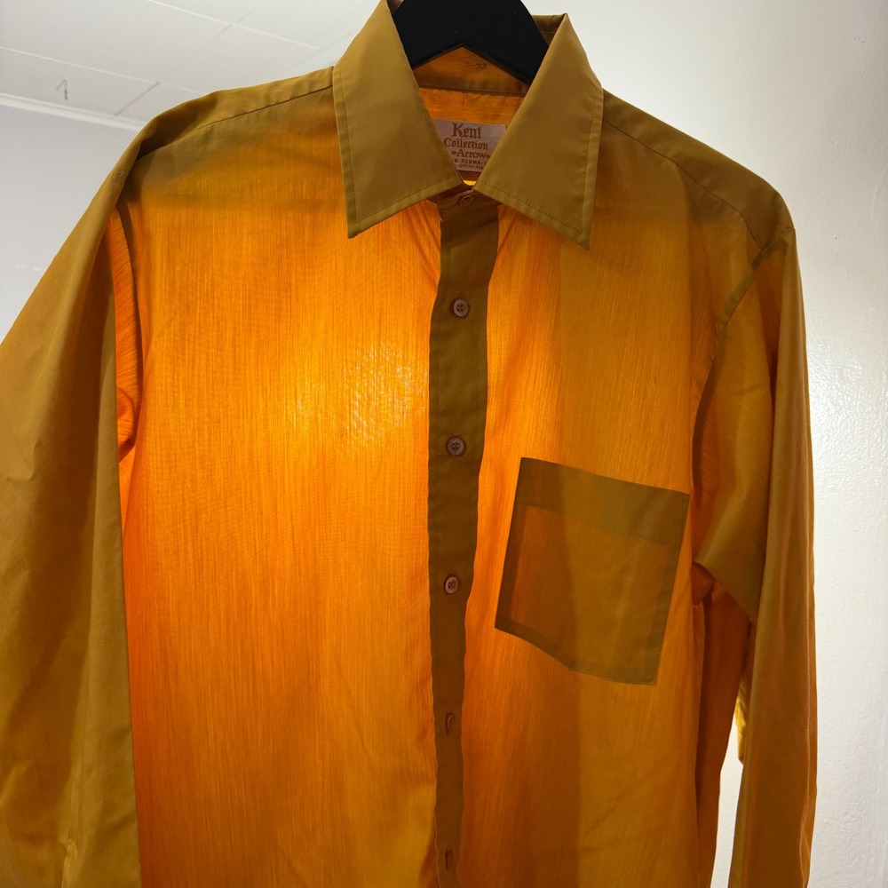Vintage Arrow Shirt Men's 16-33 Yellow Kent Collection Decton Rockabilly 60s 70s